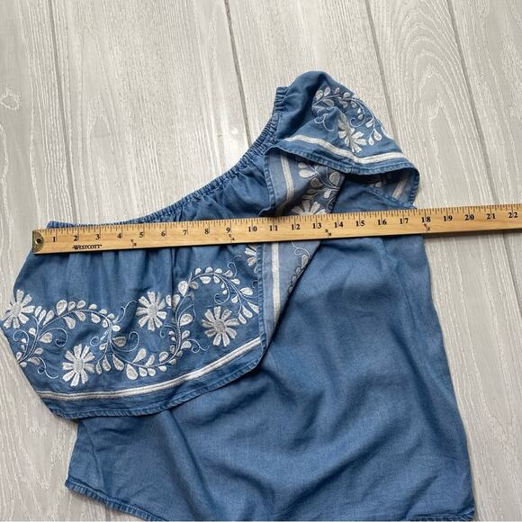 Rebecca Minkoff Women's Rita Denim Blue Chambray One Shoulder Top Size Small - Picture 7 of 10